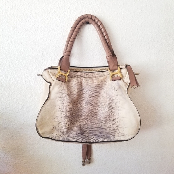 Chloe Marcie Medium Lizard Embossed Satchel Handbag Crossbody Bag - Picture 10 of 17